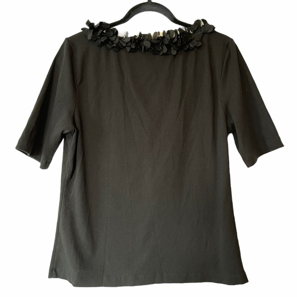 Soft Surroundings Ribbed T Shirt Ruffled Scoop Collar Black Womens Size XL - Picture 2 of 4